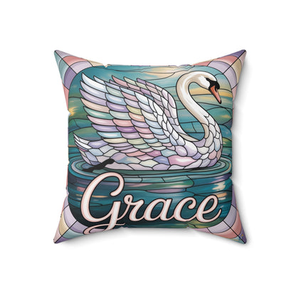 Inspirational Swan Throw Pillow – Stained Glass Mosaic Cushion | Grace & Beauty Decorative Accent