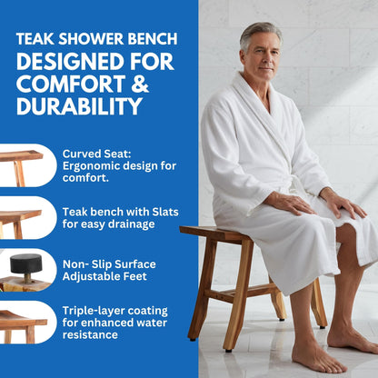 EcoDecors Satori 24-Inch Natural Teak Shower Bench, Waterproof