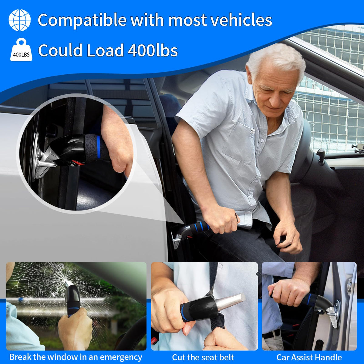 KOUNATSURI 2Pack Car Door Handle for Elderly Car Handle Assist Support Multifunction for Seniors and Handicapped