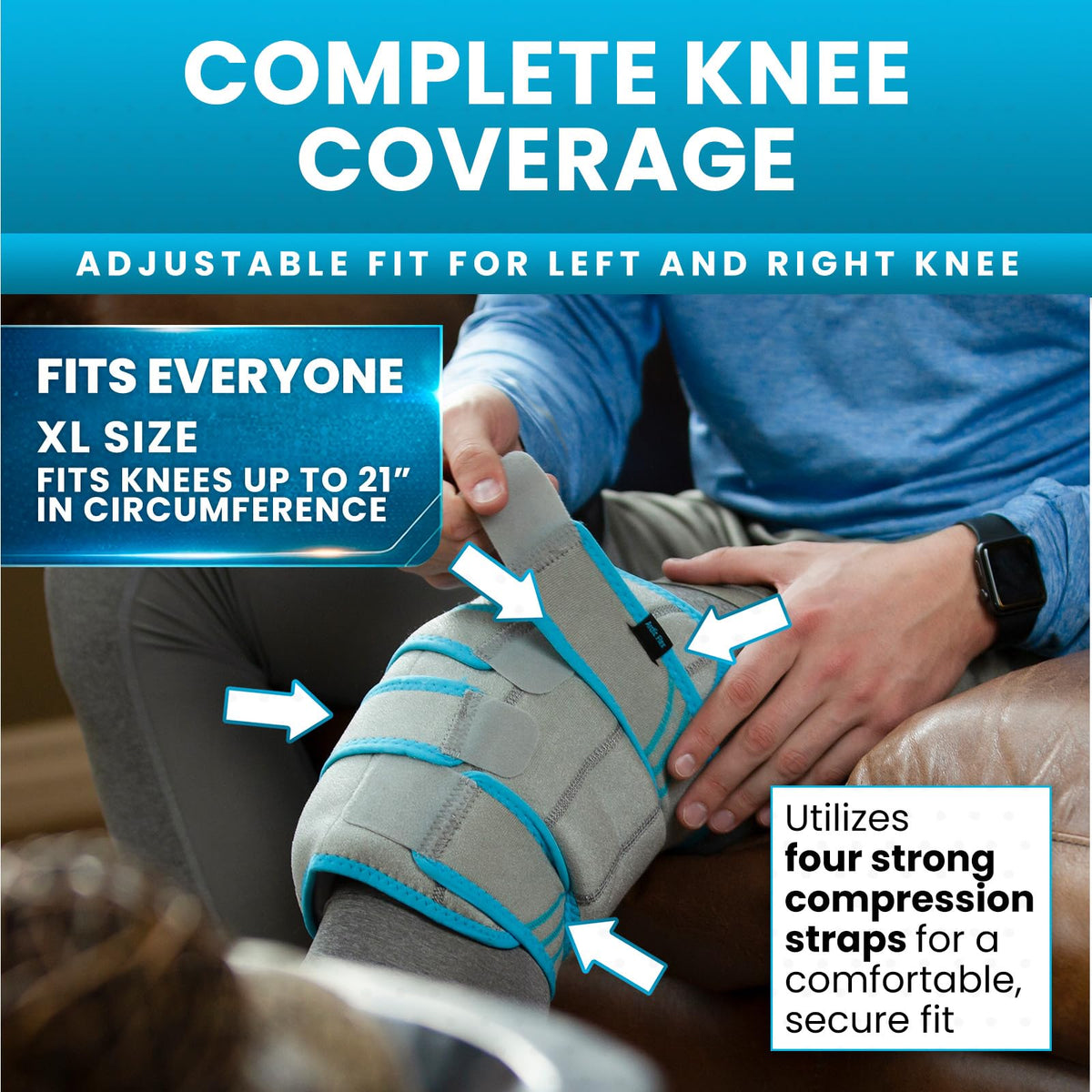 Vive Knee Ice Pack Wrap - Cold/Hot Gel Compression Brace for Pain Relief