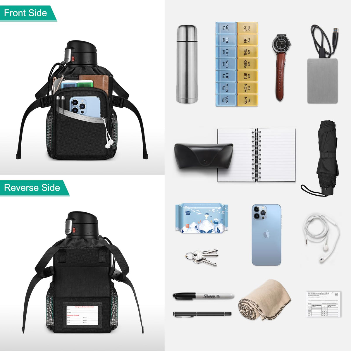 FINPAC Crutch Accessories Bag, Water-Resistant Storage Organizer Tote Bag