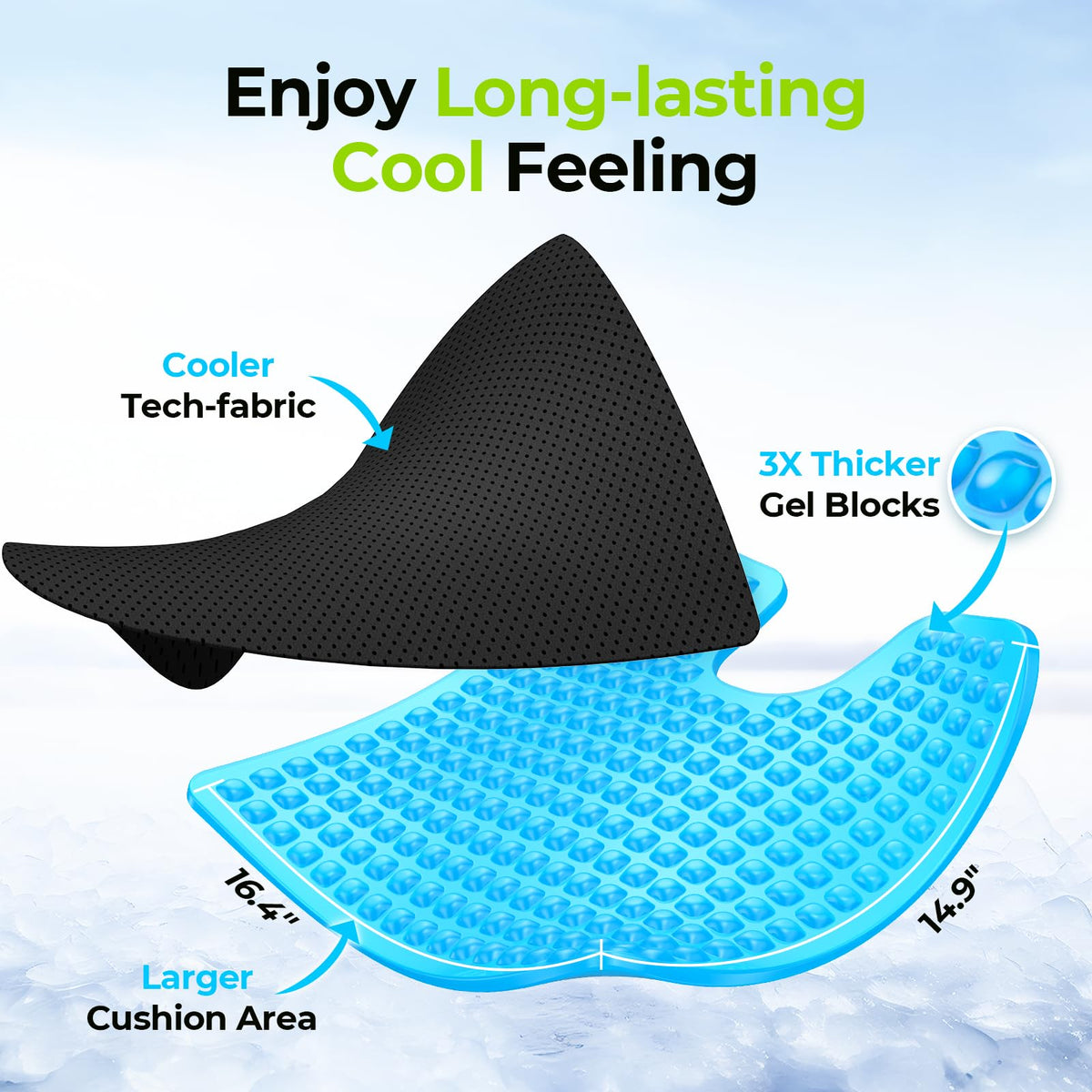 AUVON Gel Wheelchair Seat Cushion with Waterproof Cover, Ergonomic Chair Cushion with U-Cutout for Tailbone, Back Pain Relief, Memory Foam Cushion for Office, Anti-Slip, Buckle Strap