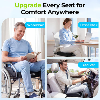 AUVON Gel Wheelchair Seat Cushion with Waterproof Cover, Ergonomic Chair Cushion with U-Cutout for Tailbone, Back Pain Relief, Memory Foam Cushion for Office, Anti-Slip, Buckle Strap