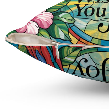 Inspirational Scarlet Macw Throw Pillow – Stained Glass Mosaic Cushion | Endurance & Wisdom Decorative Decor
