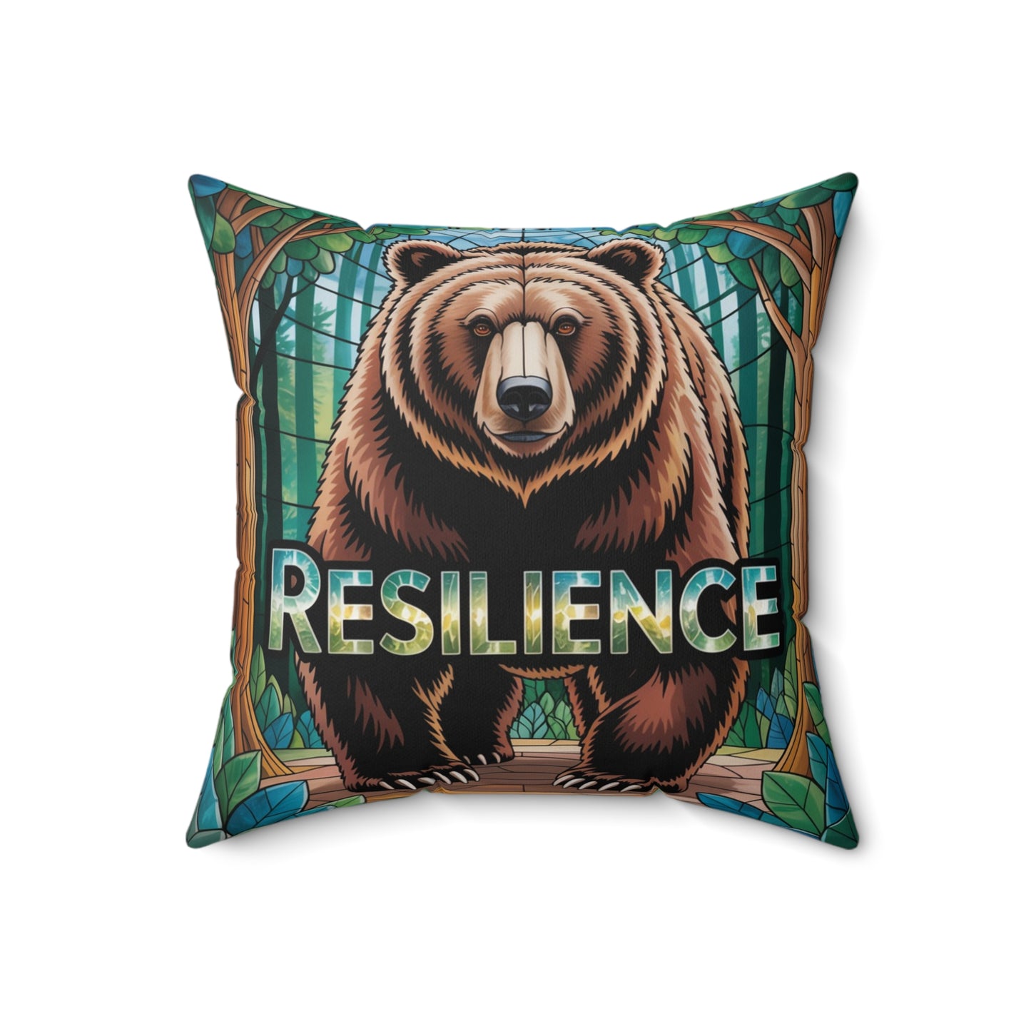 Inspirational Bear Throw Pillow – Stained Glass Mosaic Cushion | Loyalty & Spirit Decorative Pillow