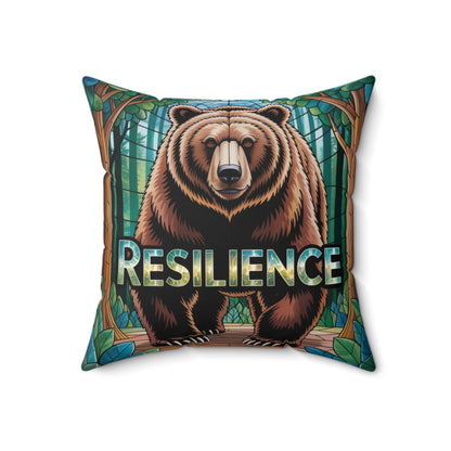Inspirational Bear Throw Pillow – Stained Glass Mosaic Cushion | Loyalty & Spirit Decorative Pillow