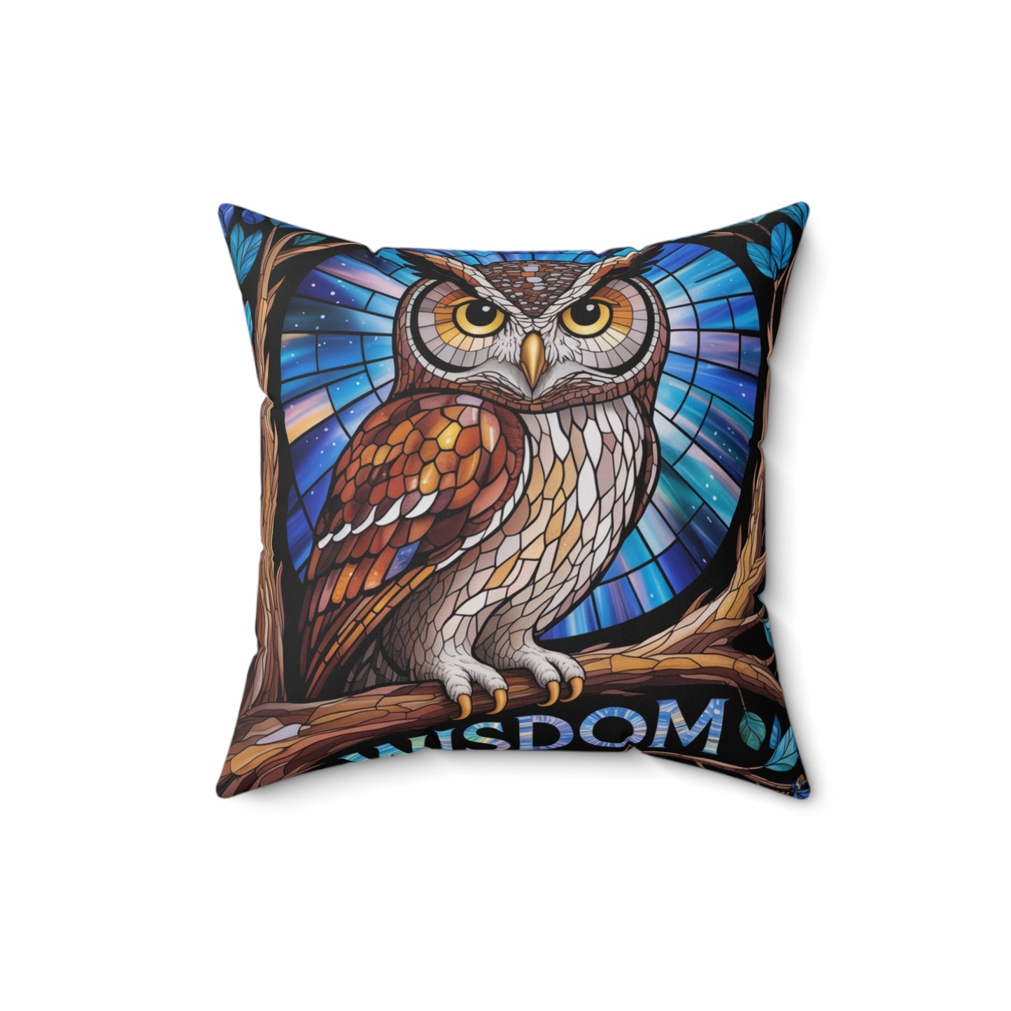 Inspirational Owl Throw Pillow – Stained Glass Mosaic Cushion | Endurance & Wisdom Decorative Decor