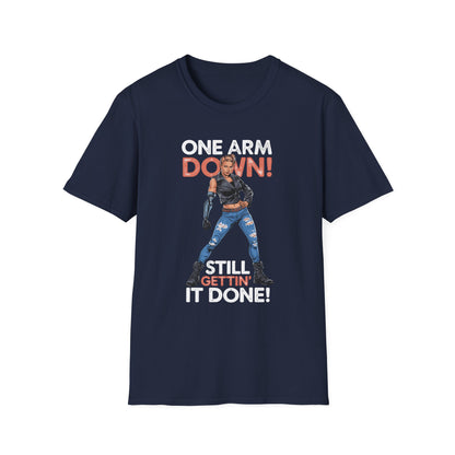 Amputee Humor, Limb Loss Awareness Tee,   One Arm Down Woman V1 Print