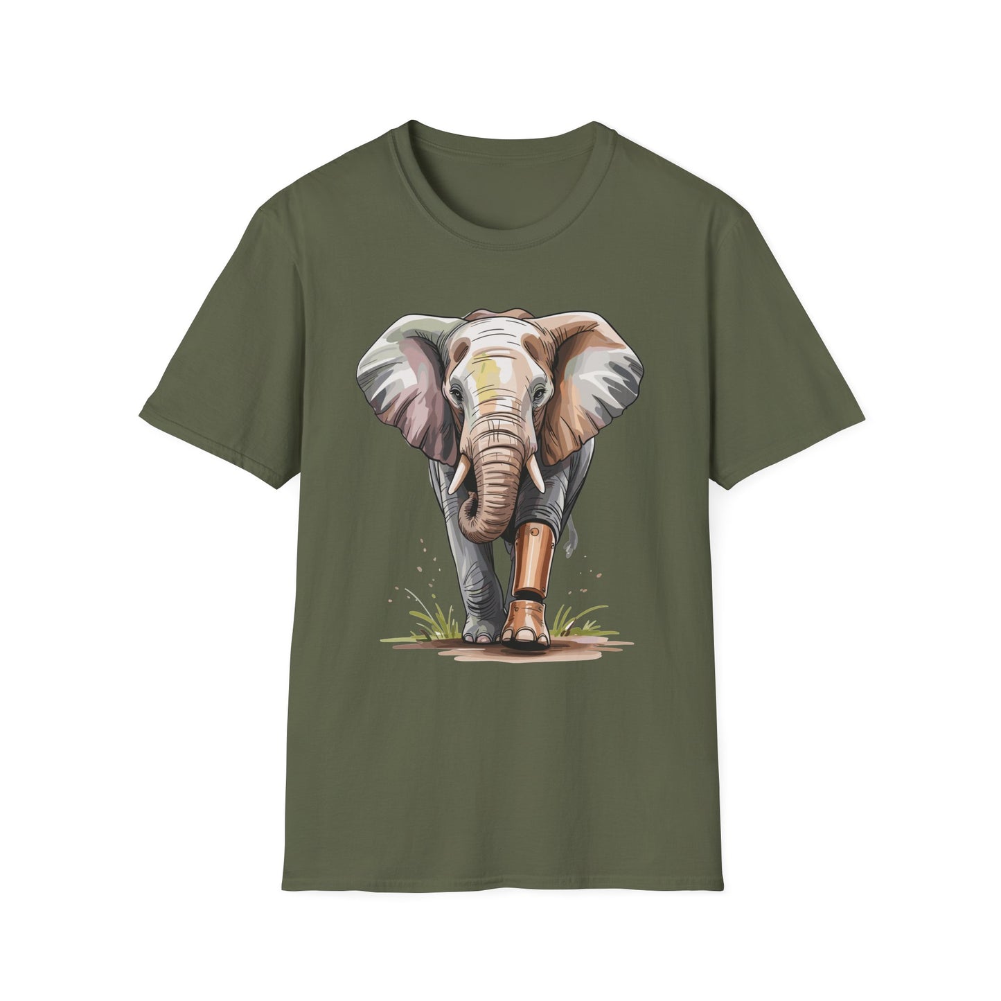 Elephant with Prosthetic Leg T-Shirt — Strong Standing Elephant Design
