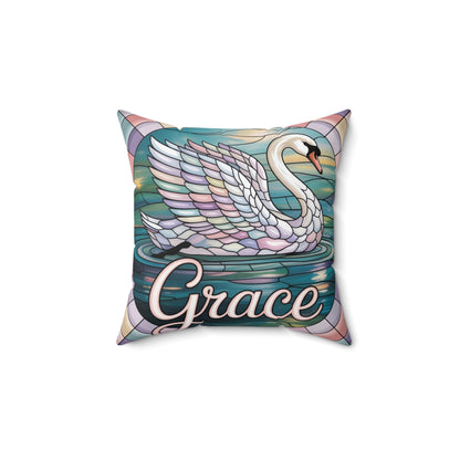 Inspirational Swan Throw Pillow – Stained Glass Mosaic Cushion | Grace & Beauty Decorative Accent