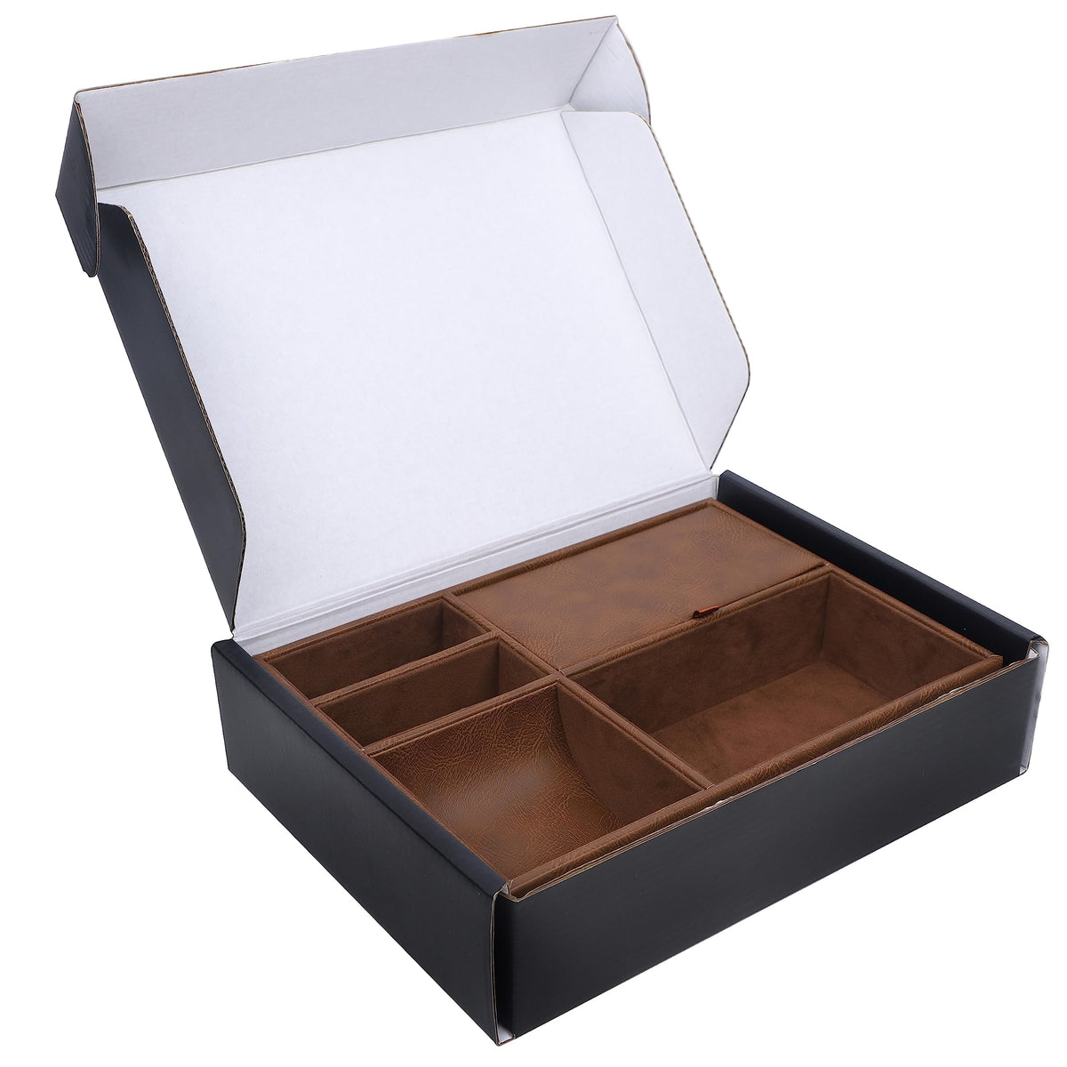 Zcaukya Men's Valet Tray, 5 Compartments, Brown
