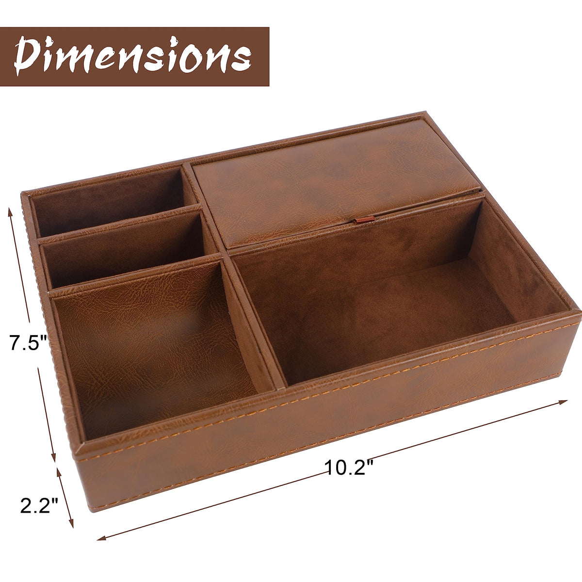 Zcaukya Men's Valet Tray, 5 Compartments, Brown