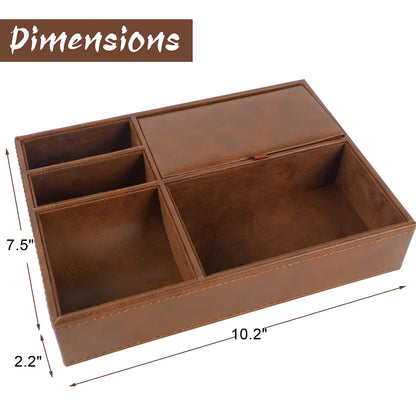Zcaukya Men's Valet Tray, 5 Compartments, Brown