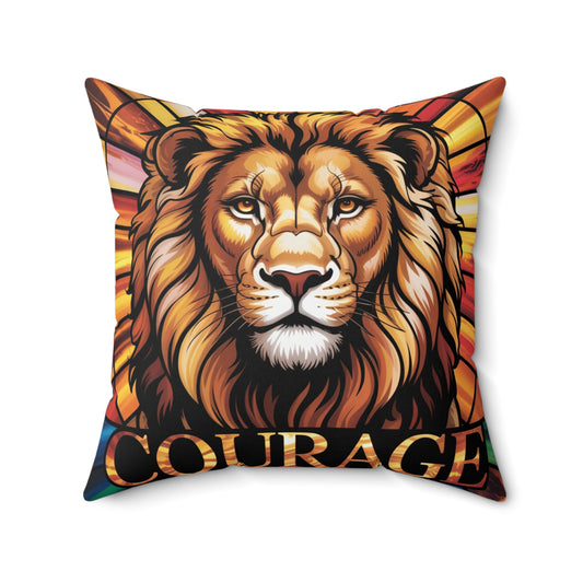 Inspirational Lion Throw Pillow – Stained Glass Mosaic Cushion | Loyalty & Spirit Decorative Pillow