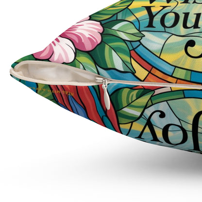 Inspirational Scarlet Macw Throw Pillow – Stained Glass Mosaic Cushion | Endurance & Wisdom Decorative Decor