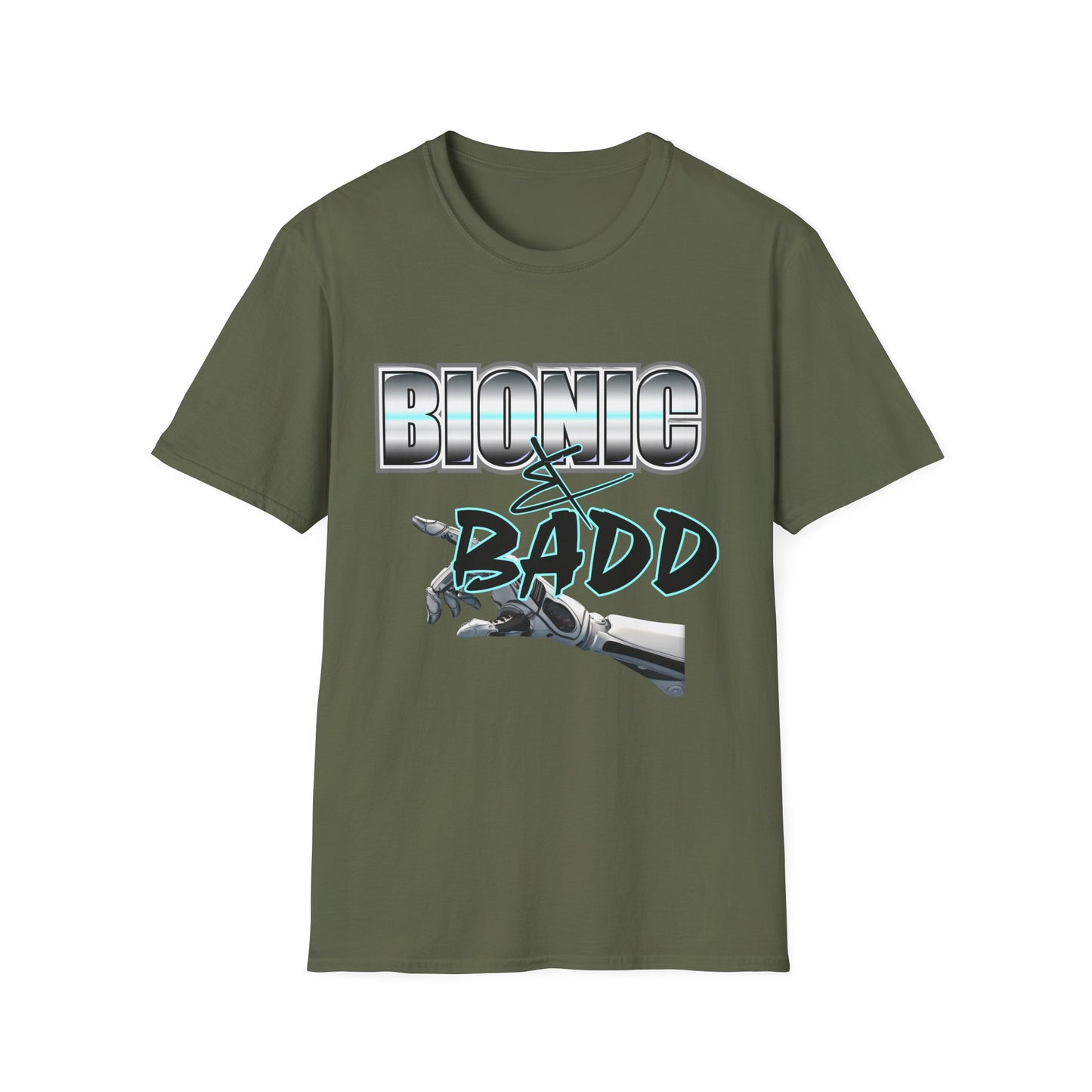 Amputee Humor, Limb Loss Awareness Tee,   Bionic N Badd V2 Blk Shrt Print