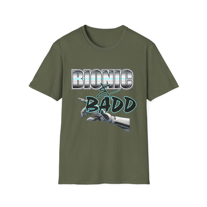 Amputee Humor, Limb Loss Awareness Tee,   Bionic N Badd V2 Blk Shrt Print