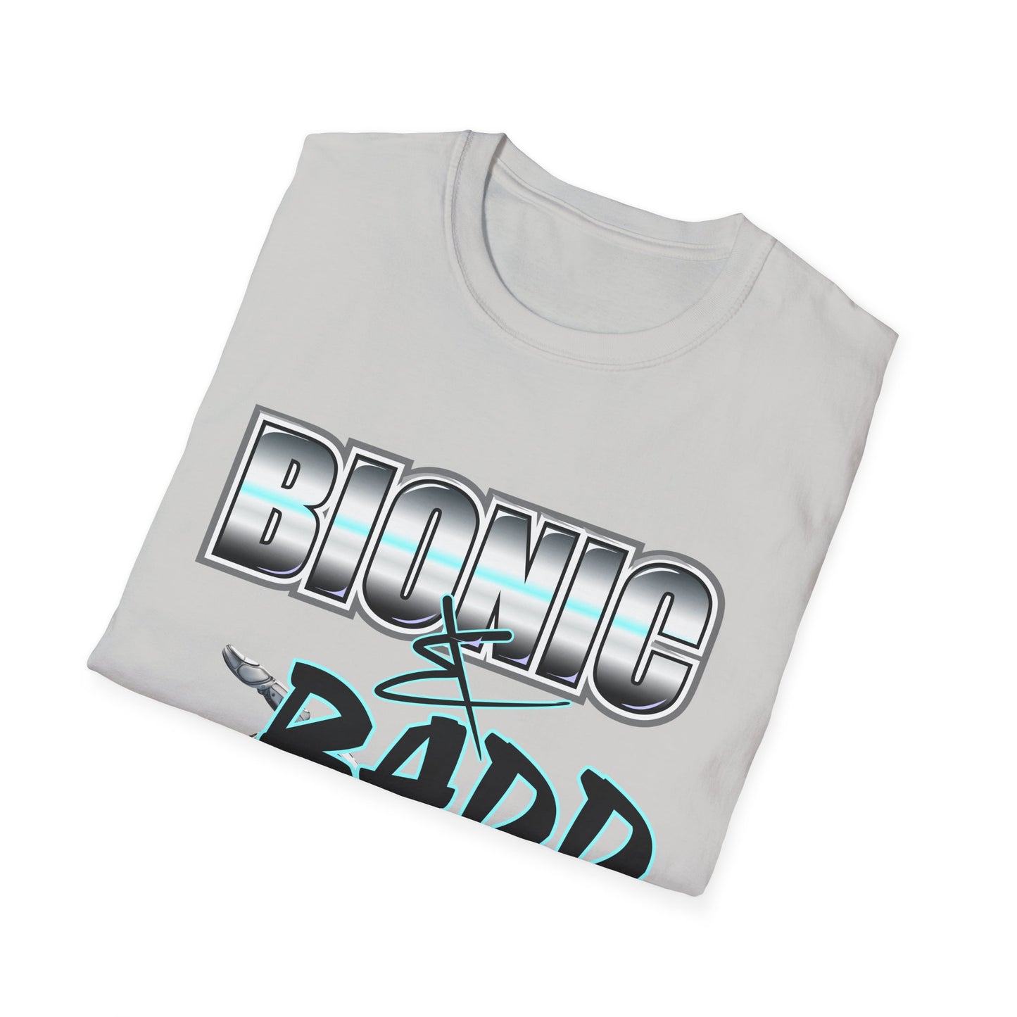 Amputee Humor, Limb Loss Awareness Tee,   Bionic N Badd V2 Blk Shrt Print