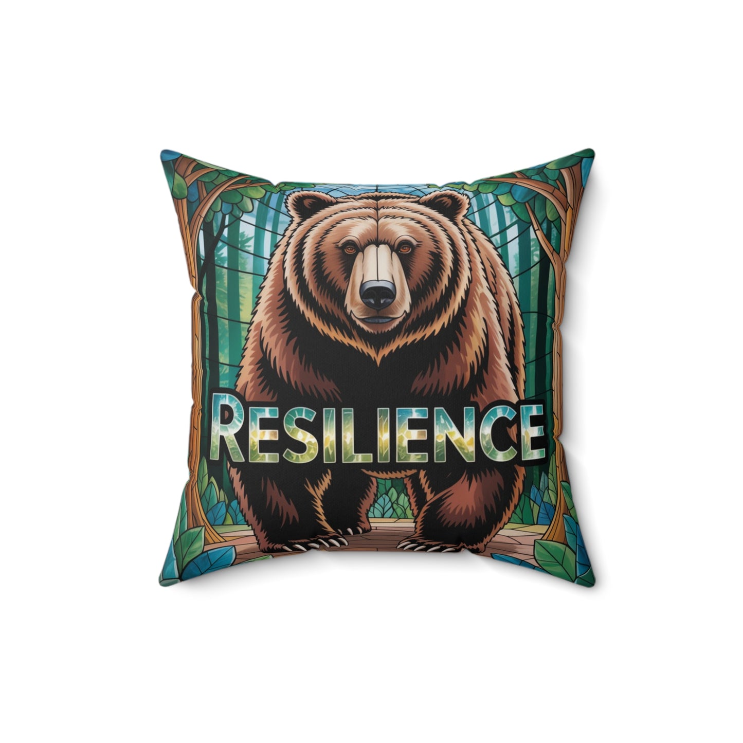 Inspirational Bear Throw Pillow – Stained Glass Mosaic Cushion | Loyalty & Spirit Decorative Pillow