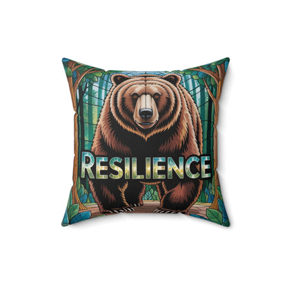 Inspirational Bear Throw Pillow – Stained Glass Mosaic Cushion | Loyalty & Spirit Decorative Pillow