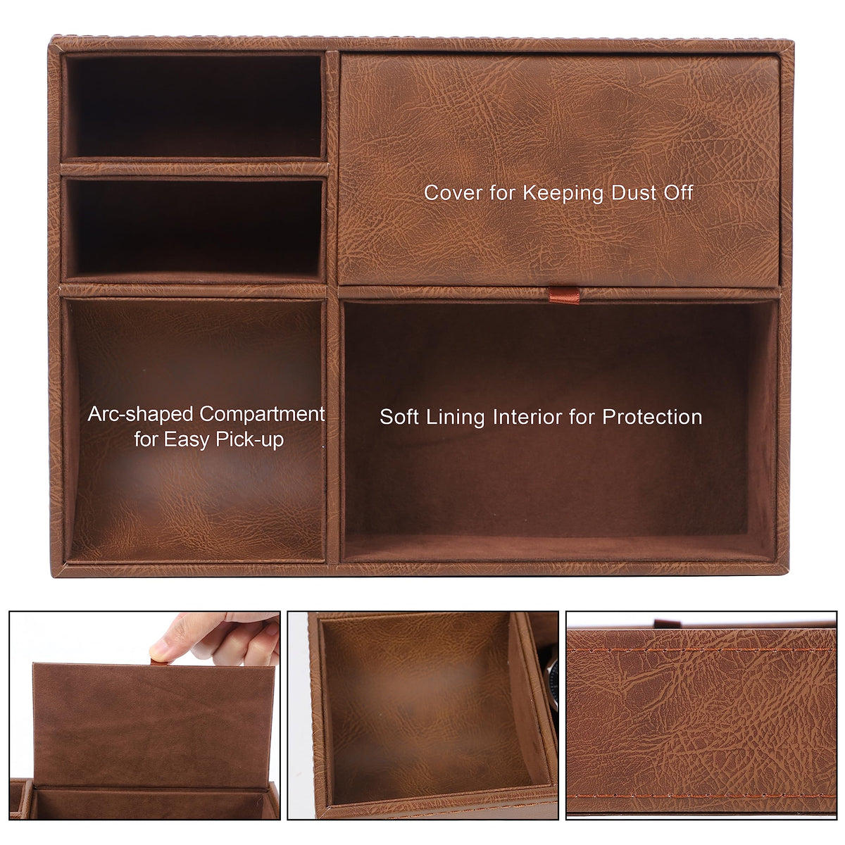 Zcaukya Men's Valet Tray, 5 Compartments, Brown
