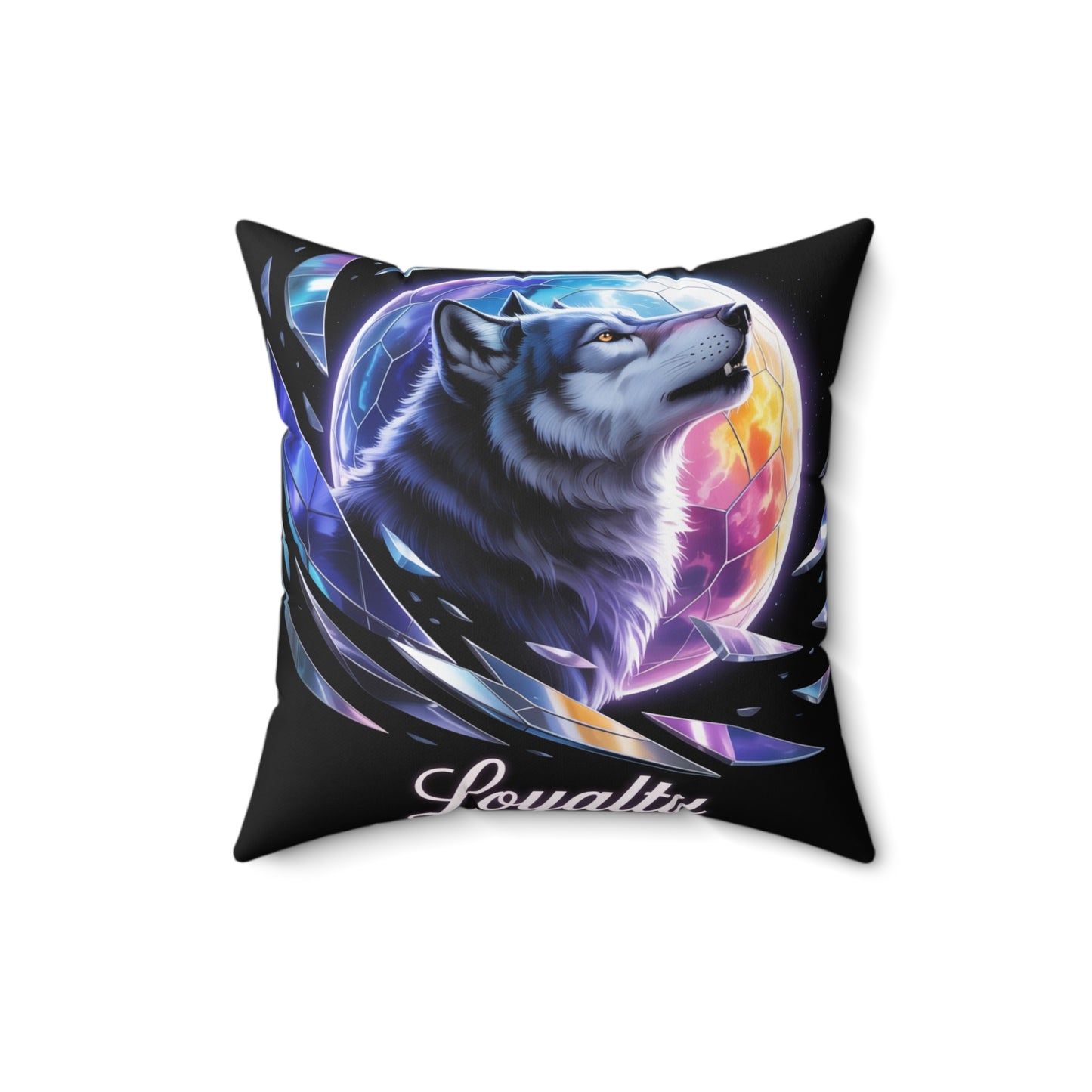 Inspirational Wolf Throw Pillow – Stained Glass Mosaic Cushion | Loyalty & Spirit Decorative Pillow