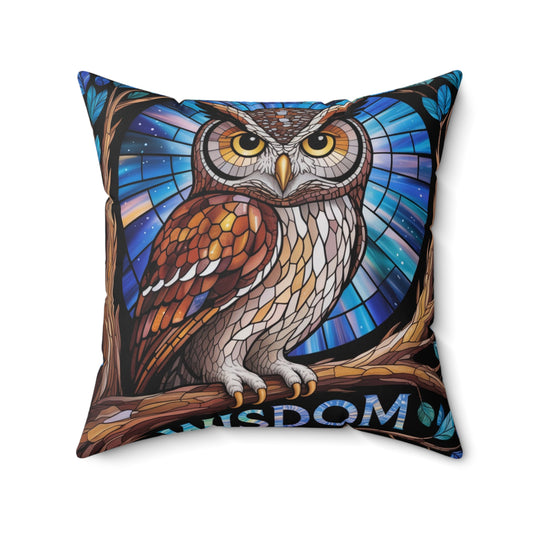 Inspirational Owl Throw Pillow – Stained Glass Mosaic Cushion | Endurance & Wisdom Decorative Decor