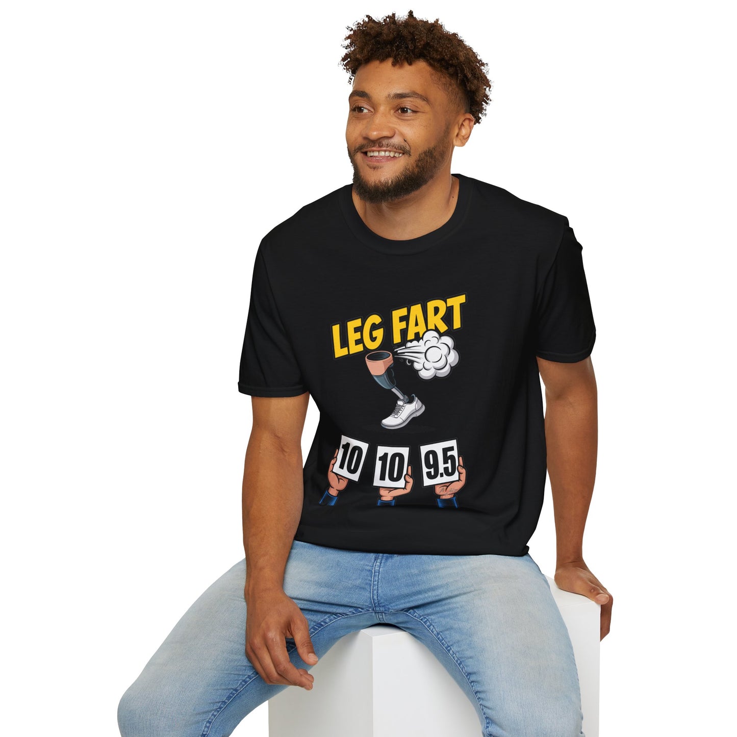 Prosthetic Leg Fart Scoreboard T-Shirt | Funny Amputee Sports Judging Graphic Tee