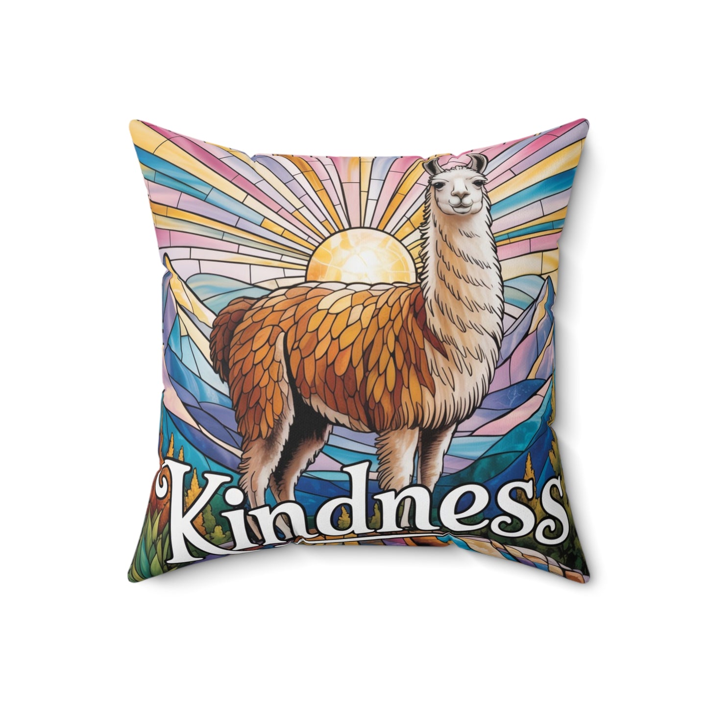 Inspirational LLama Throw Pillow – Stained Glass Mosaic Cushion | Loyalty & Spirit Decorative Pillow