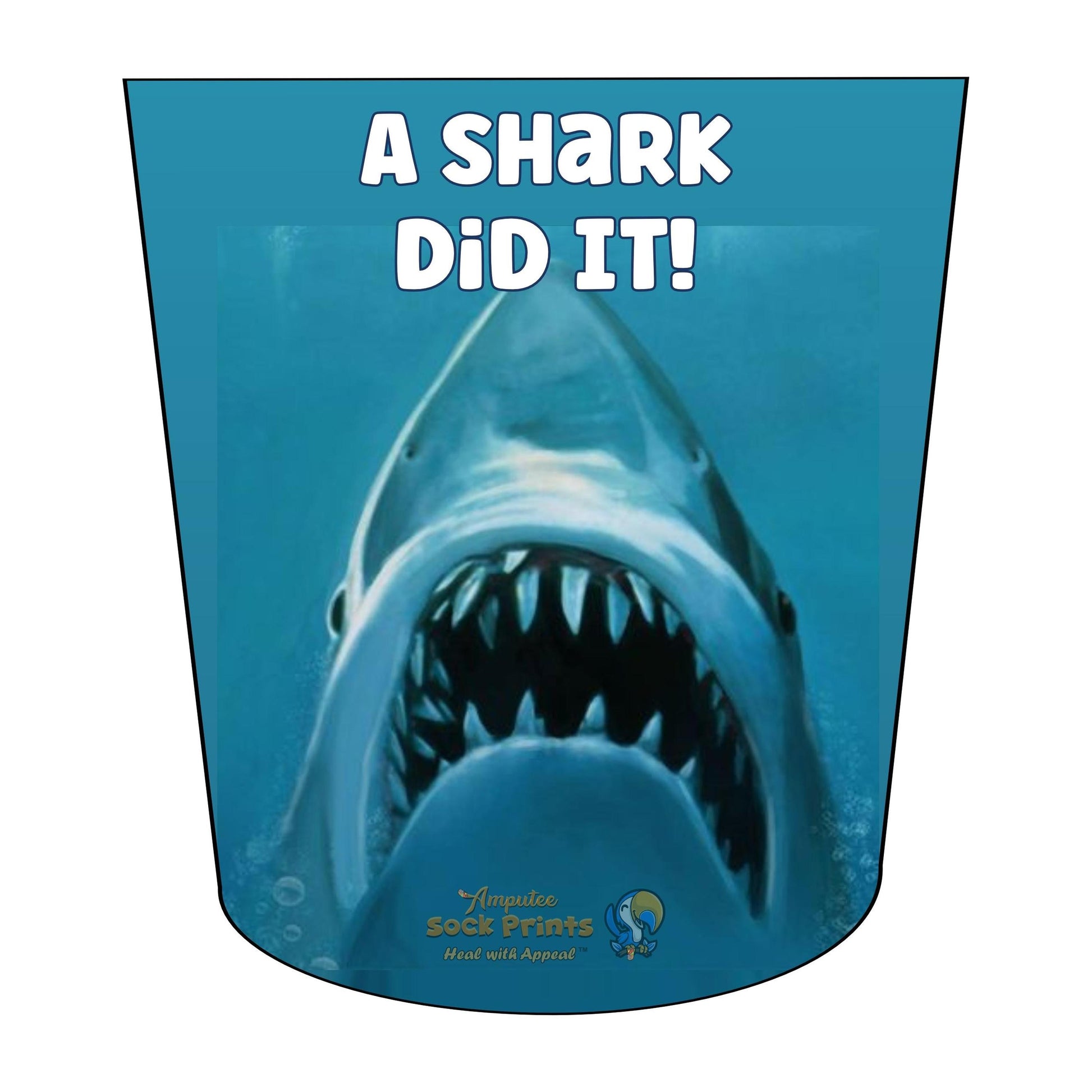 A Shark Did It amputee stump sock, above-knee (ATKA) size