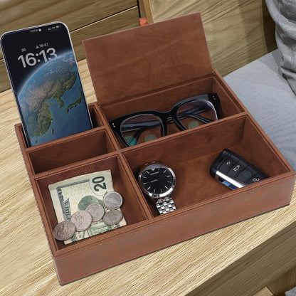 Zcaukya Men's Valet Tray, 5 Compartments, Brown