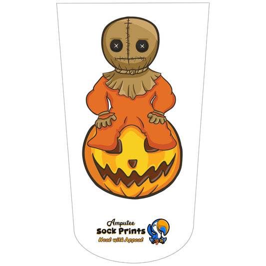Cute Child Scarecrow sits on Pumpkin v1