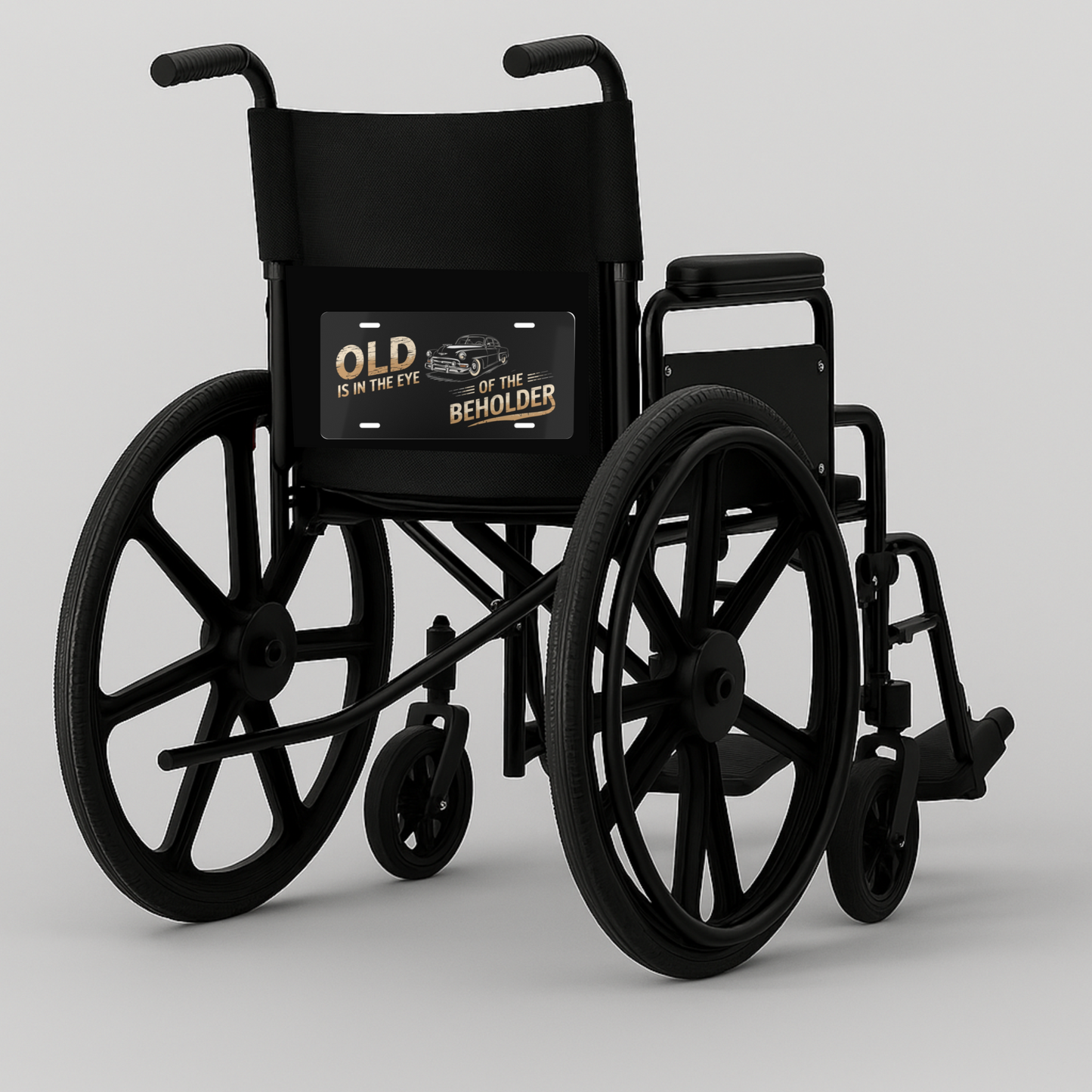 Funny Amputee Wheelchair Vanity Plate – “Old Is in the Eye of the Beholder” Gift