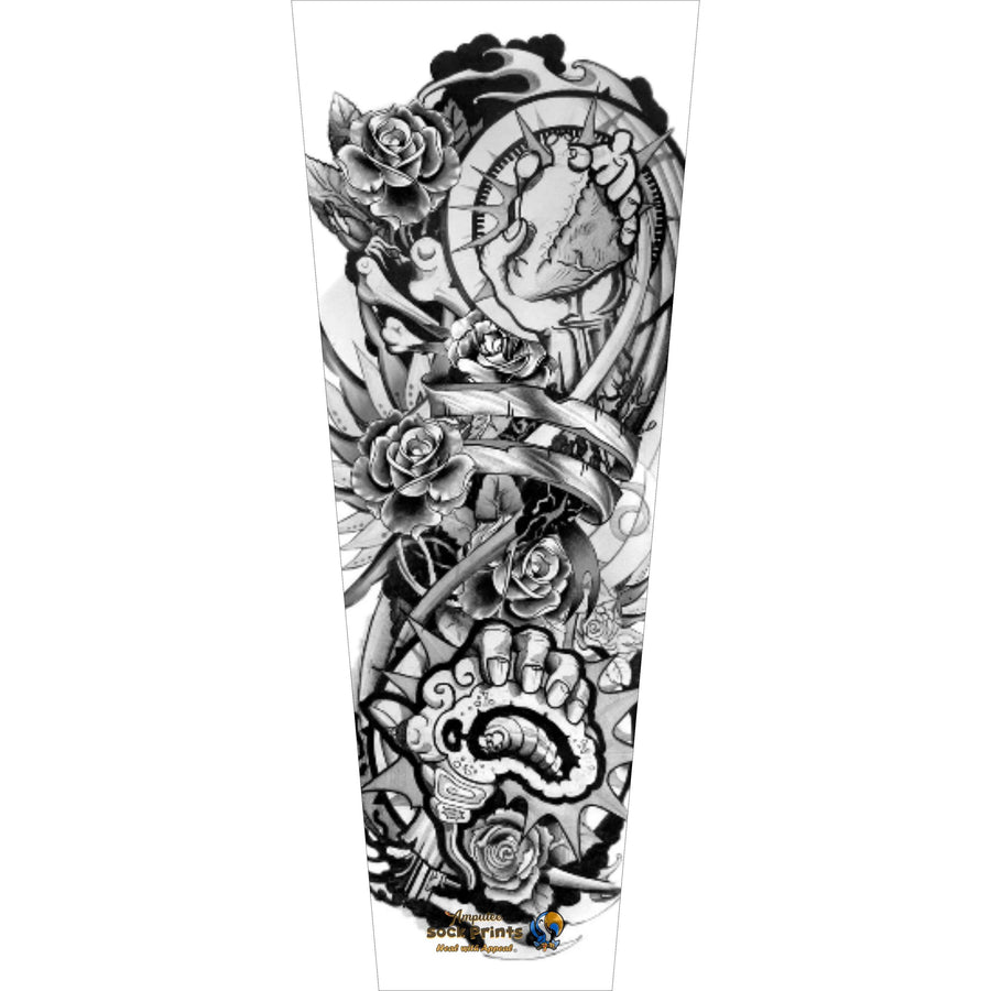 Tattoo sleeve art prosthetic cover for a prosthetic leg