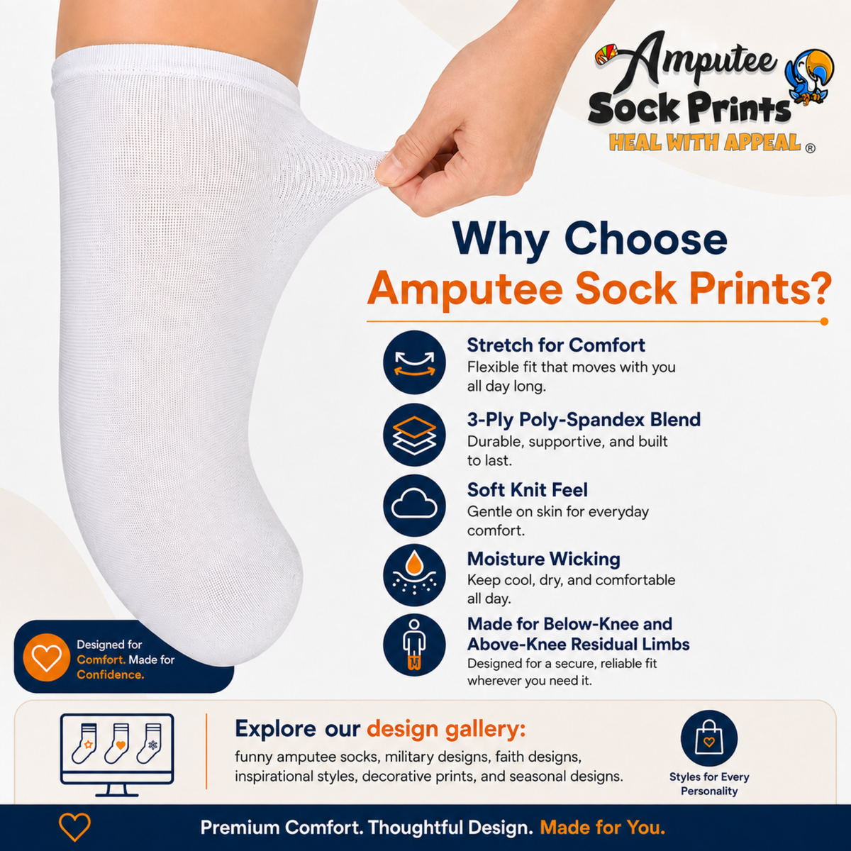 Amputee Stump Sock – Wizard Print, 3-Ply BK & AK Limb Cover