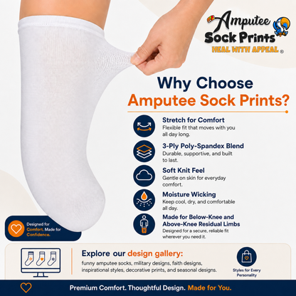 Amputee Stump Sock – Wizard Print, 3-Ply BK & AK Limb Cover