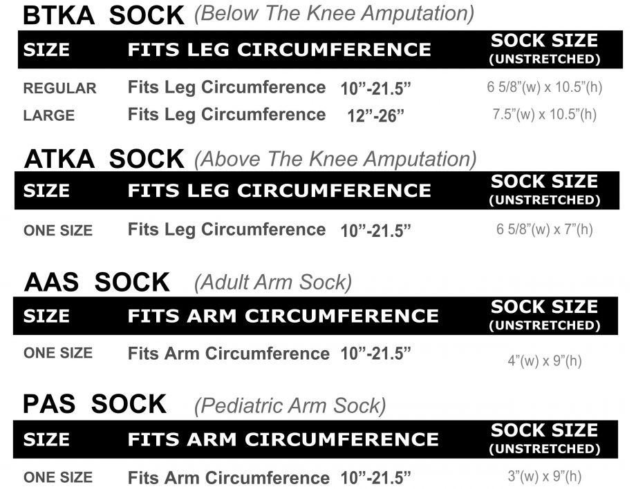 ALL Socks Size Chart