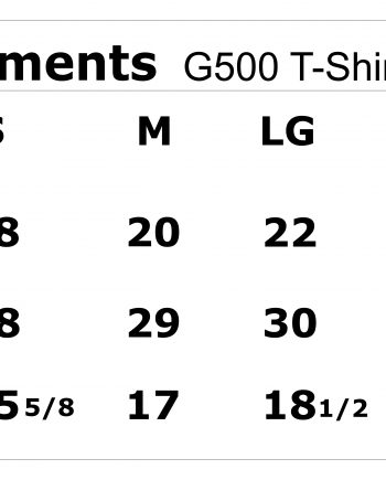 Size Chart G500 CrewNeck T-Shirts